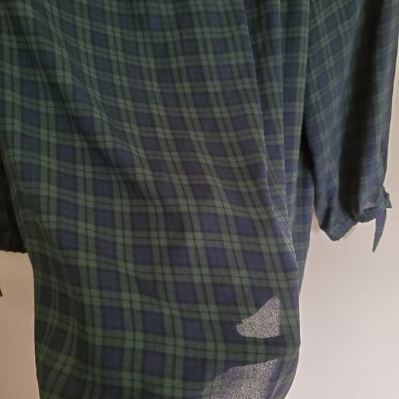 Talbots Tartan Plaid Semi Sheer Tie Sleeve Blouse - Picture 6 of 7